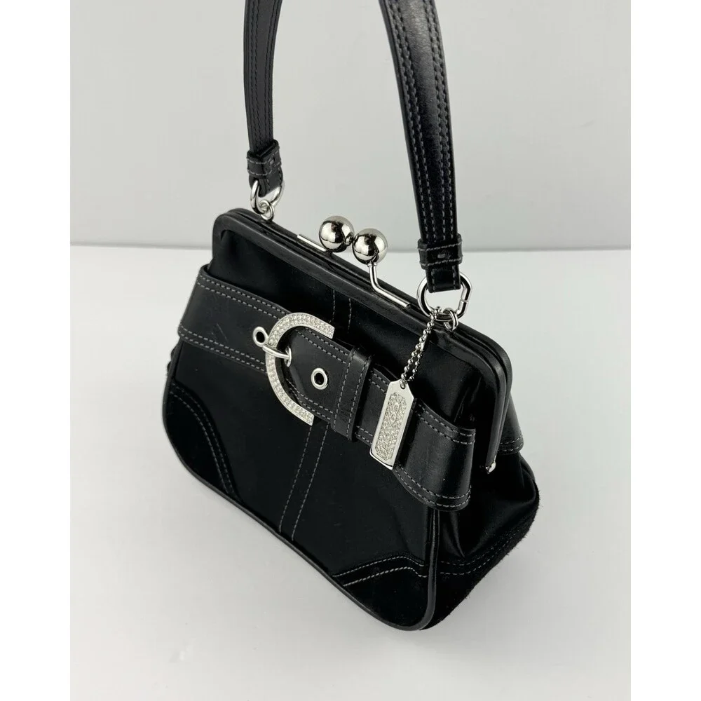 VTG Coach 3579 Madison Black Satin Swarovski Crystal Kiss Lock Bag Archive